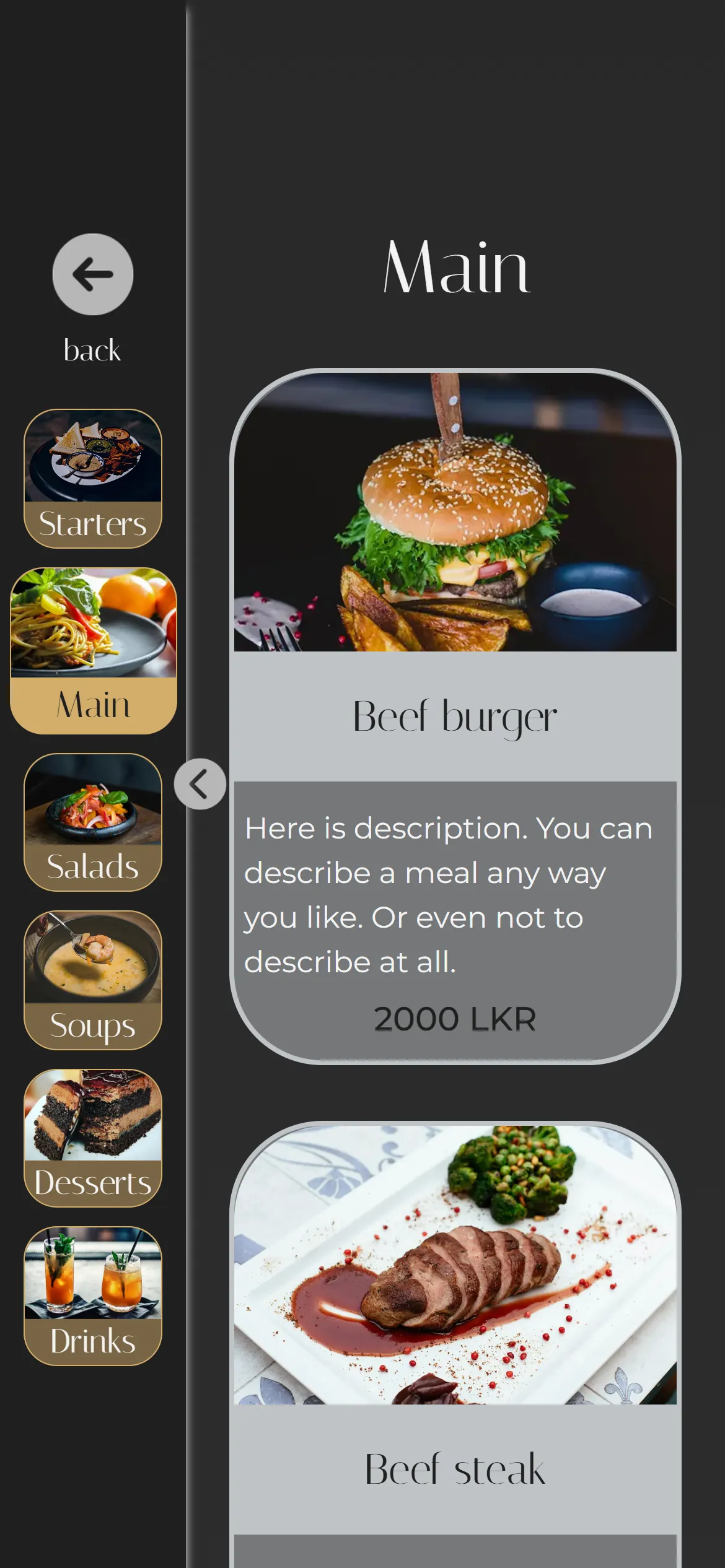 Luxury Dark menu template preview